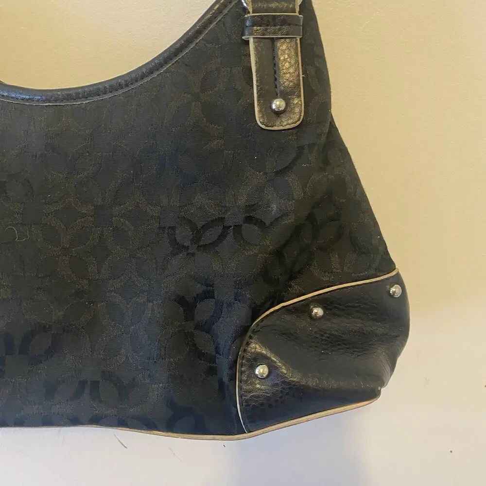 Relic Vintage Y2K Black Faux Leather Monogram HOBO Purse Shoulder Bag Studded